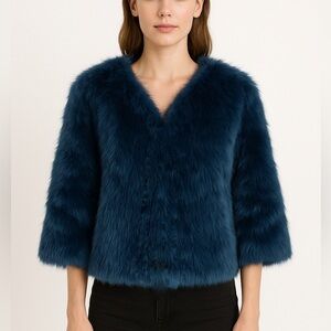 Club Monaco collection dyed navy blue/ blue genuine lamb fur pullover